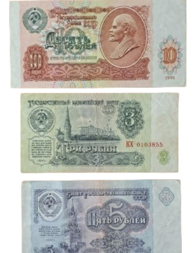 Rusia X 3 Billetes 5 Y 10 Rublos 1991 Y 3 Rublos 1961. Usad