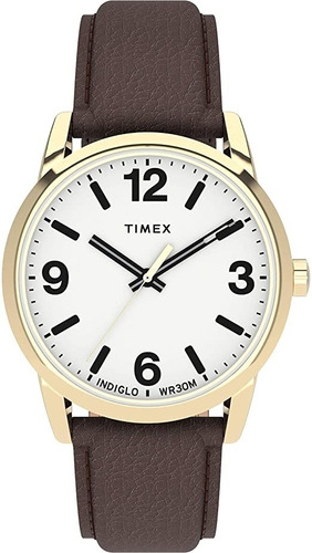 Reloj Hombre 38 Mm Piel | Timex | Tw2u715009j | Original Color de la correa Marrón oscuro Color del bisel Dorado Color del fondo Blanco