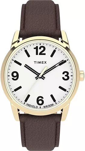 Reloj Timex Southview con correa de piel para hombre, de 41mm, Negro,  dorado (black/Gold-Tone)