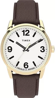 Reloj Hombre 38 Mm Piel | Timex | Tw2u715009j | Original Color de la correa Marrón oscuro Color del bisel Dorado Color del fondo Blanco