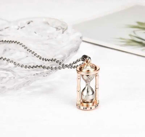 Collar Con Dije Reloj De Arena Relicario Perfume Cenizas Color Plateado