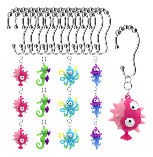 Kit De Cortina De Ducha Y Ganchos Creativos Oceanicos 12pc