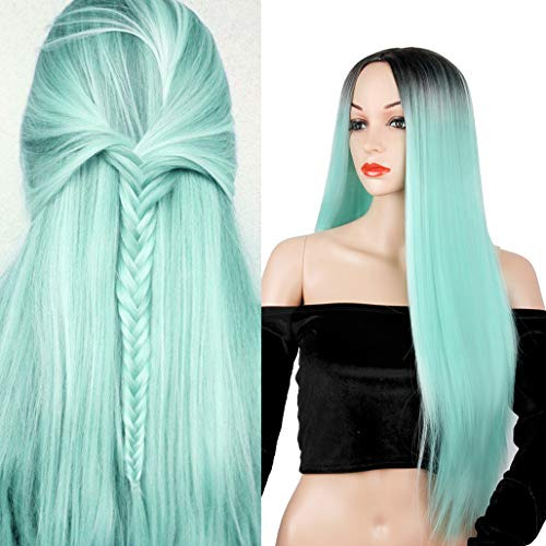 Clicling Ombre Mint Green Long Straight Wig Colorful Wctbw