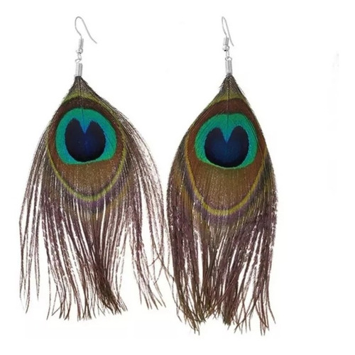 Aretes De Plumas Naturales De Pavo Real 