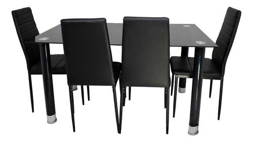 Imagen 3 de 5 de Juego De Comedor Rectangular En Vidrio 4 Puestos Negro