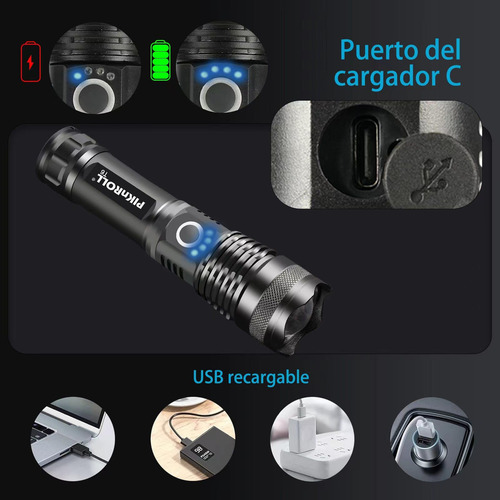 Linterna Recargable 10000 Lumenes Linterna Táctica Súper