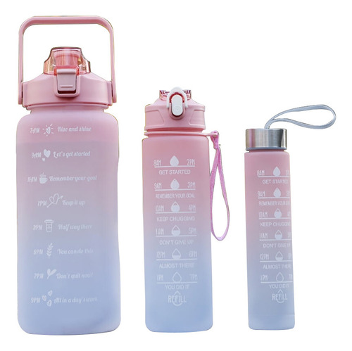 Botella de agua portátil a prueba de fugas de 3 piezas de color rosa