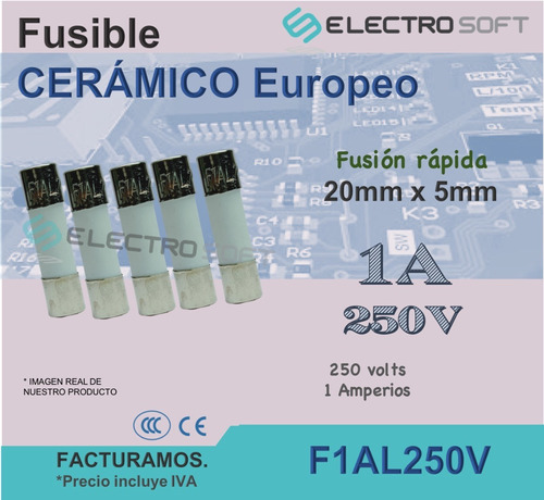 5pz Fusible Cerámico Europeo 1a 250v | 1 Amperios