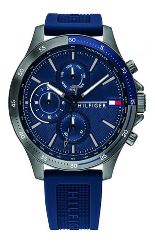 Relógio masculino Tommy Hilfiger 1791721, moldura azul, cor azul/prata