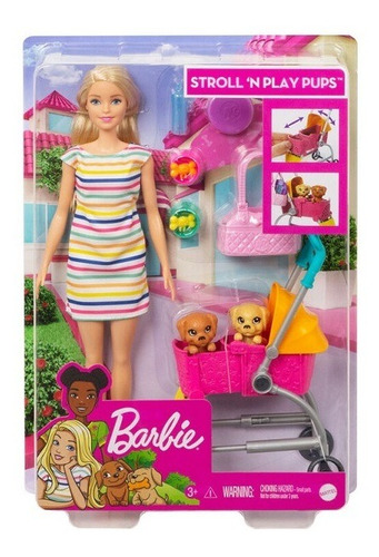 Boneca Barbie Carrinho De Cachorrinhos Mattel Ghv92