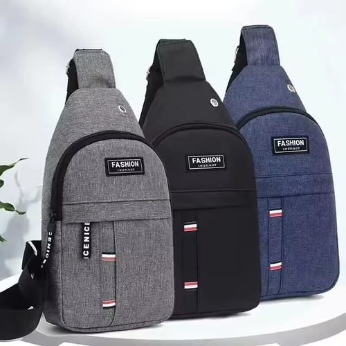 Bolso Pechera Riñonera Cruzada Para Hombre Multiusos Azul Acero Lisa