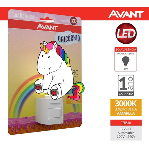 Imagem 2 de 6 de Luz Noturna Led Abajur Tomada Infantil Unicórnio 1w Avant