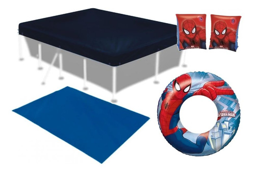 Kit Capa E Forro Para Piscina 3000 L Mor + Boias Homem Aranh