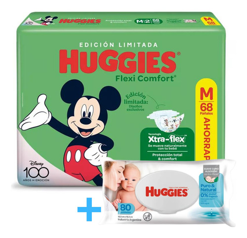 Pañales Huggies Flexi Comfort + Toallitas Puro Y Natural X80