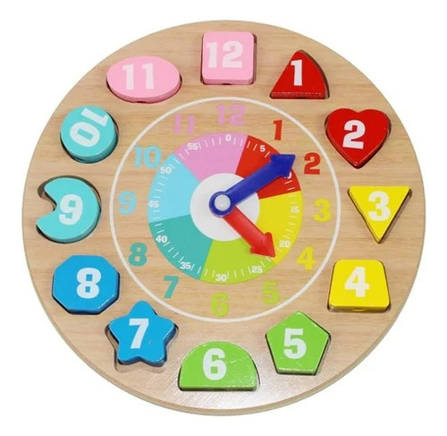 Reloj Juguete Didáctico De Madera Con Colores Y Formas Varios