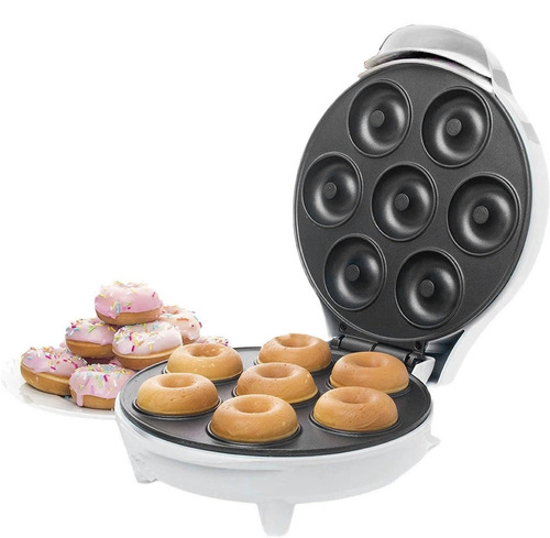 Máquina de donuts brancos Máquina de fazer donuts antiaderente Crepe Mini Donuts Sobremesas 7 Donuts Qatarshop Electric 220v Donuts Maker