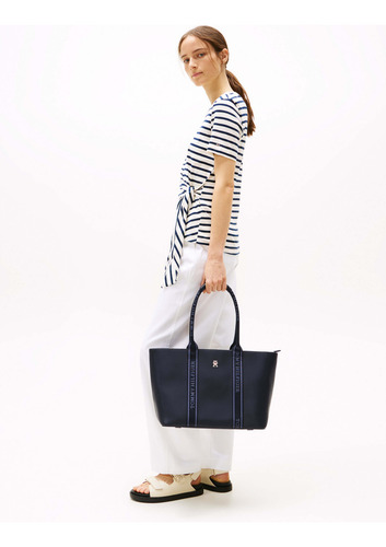 Bolso Tote Azul Con Inscripción De Tommy Hilfiger Mujer