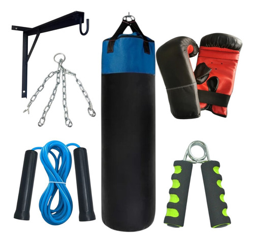 Mega Combo Boxeo Bolsa Box Guantin Soga Soporte Hand Grip Negro