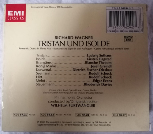 Wagner - Tristán Und Isolde - Suthaus Flagstad / Furtwängler (Usado)