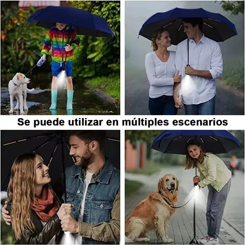 Banna Azul Paraguas Plegable Automático, Antiviento, Luz Led, Abrir Y Cerrar Automático, Robusto Ligero Resistente, , Adultos, Hombres Y Mujeres, Grande Con 12 Varillas