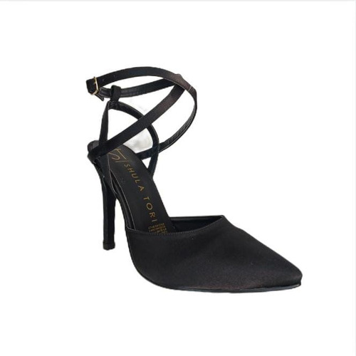 Zapatilla Puntal Negra De Tacón De Aguja Con Pulsera 10cm