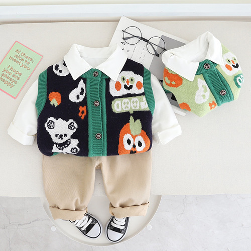 Conjunto De Pantalones De Punto Con Dibujos Animados Para Ni