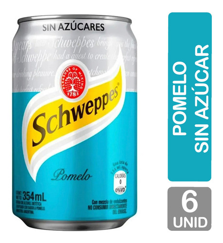 Imagen 1 de 8 de Schweppes Pomelo Sin Azucar Lata Gaseosa - Pack X6 Unidades