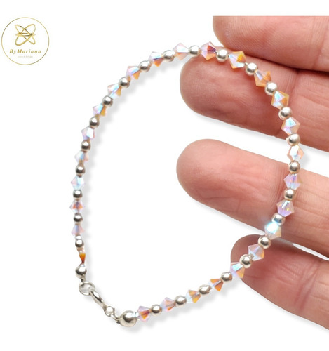 Imagen 3 de 7 de Pulsera Plata Cristal Swa Rosa