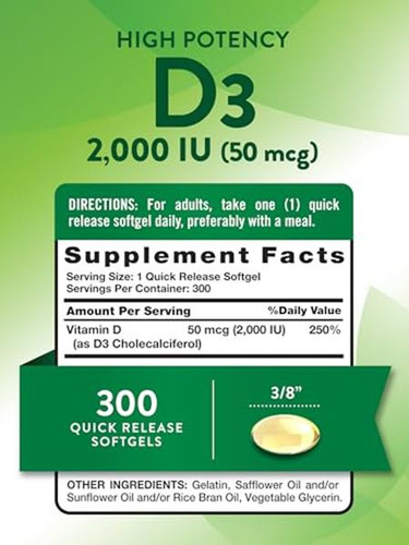 Nature's Truth Vitamina D3 2000 Ui 300 Softgels