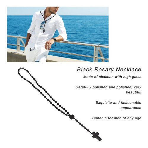 Collar Con Forma De Rosario De Obsidiana, Color Negro, Pulid