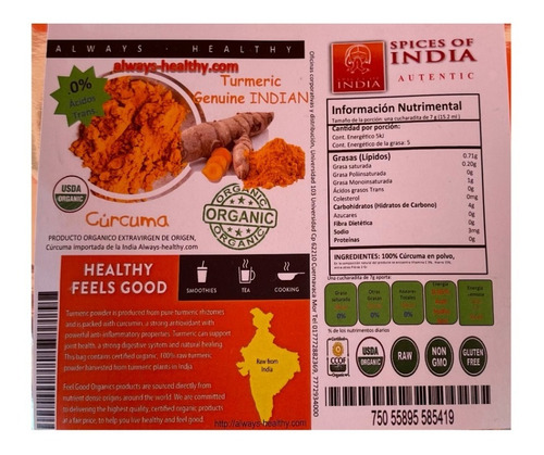 Curcuma G E N U I N A Organica Importada India 200 Gramos!