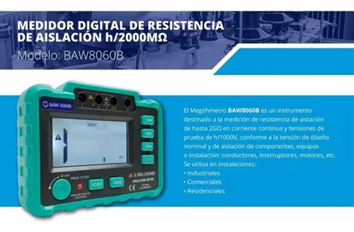 Medidor De Resistencia De Aislación Digital Megohmetro Baw
