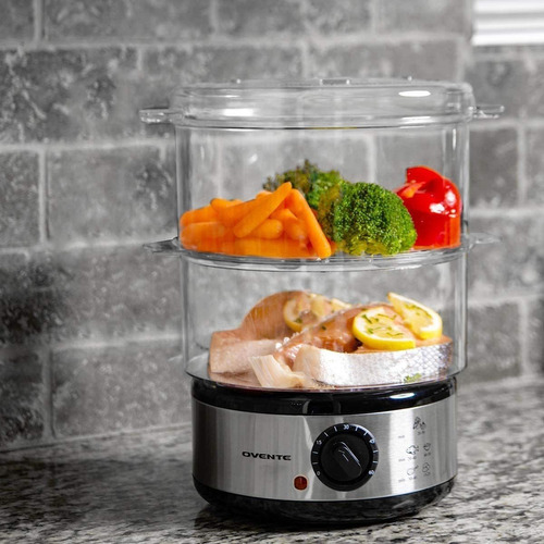 Vaporera Eléctrica Para Alimentos De 2 Niveles Ovente Color Cromo Frecuencia 0 Mhz