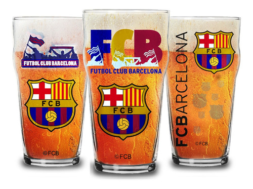 Kit Com 3 Copos Oficiais Time Fc Barcelona Torcedor - 470ml Cor Transparente