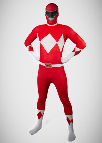 Disfraz Power Ranger Con Máscara De Tela (rojo, Negro Y Azul) Para Adulto