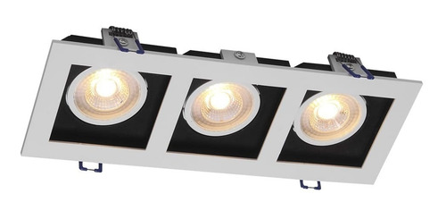 Spot Led Triplo Taschibra Frame Embutir Quadrado 3xmr16 15w Estrutura Luz Quente 3000k