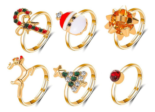 Juego De 6 Anillos De Navidad Para Niñas Pequeñas, Mujeres, 