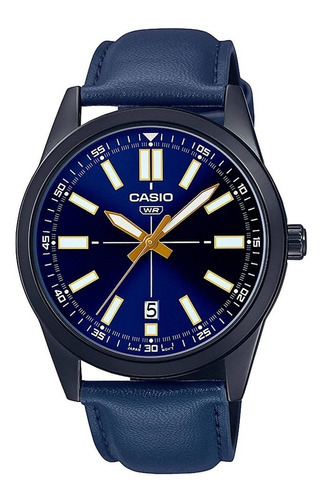 Reloj Casio Hombre Mtp-vd02bl-2eudf Color De La Correa Cuero