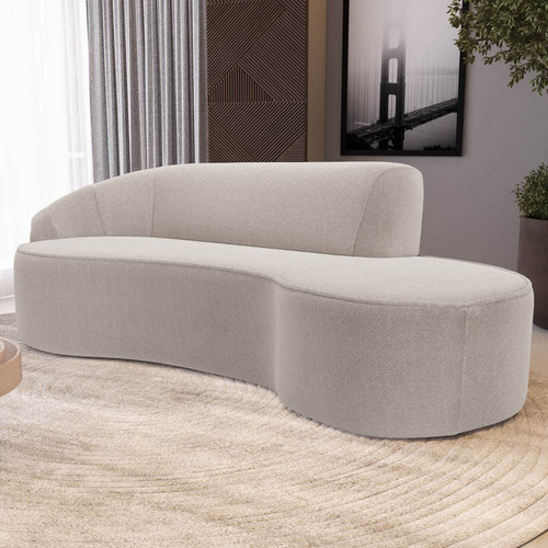 Sofá Living 3 Lugar 210cm Braço Esquerdo Mozart Bouclê Bege Cor Creme