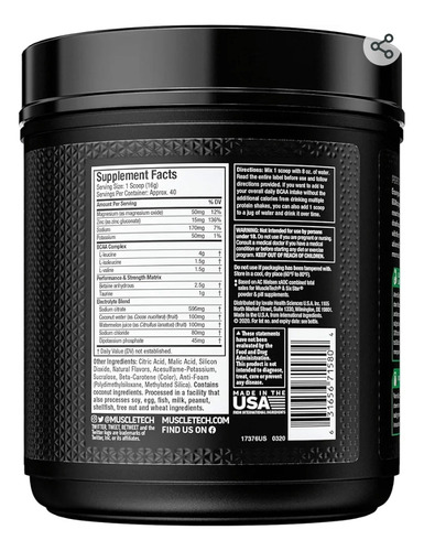 Aminoácidos Bcaa + Polvo De Electrolitos Muscletech 600g