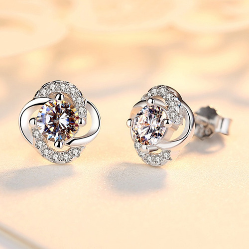 Aretes Mujer De Plata 925 Flor Zirconia Pendientes Regalo