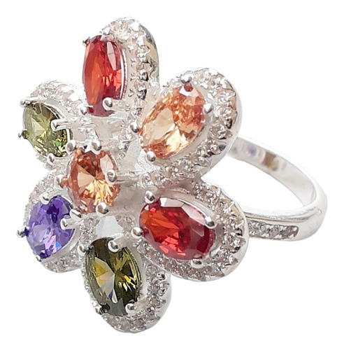 Anillo Plata 925 Flor Cubic Multicolores Anp949 Italy Reina