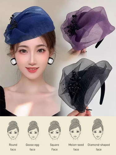 Elegante Diadema Gris Transpirable Con Medio Sombrero