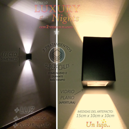 Imagen 7 de 10 de Aplique Pared Exterior Bidireccional Potente Led 10w Pack X2