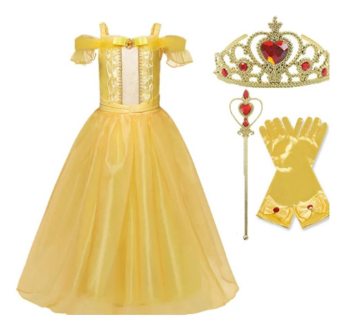 Vestido Princesa Bella Con Accesorios Para Niñas