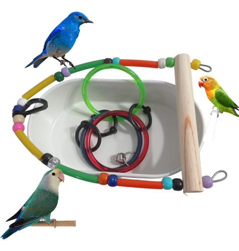 Kit Banheira Simples Balanço E Argolas, Calospita, Agapornis