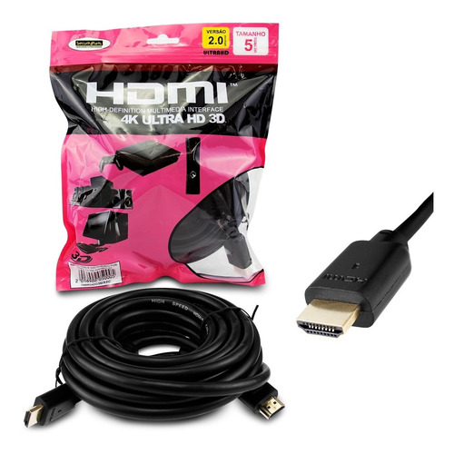 Imagem 1 de 7 de Cabo Hdmi 5 Metros 2.0 19 Pinos Ethernet 4k Ultrahd 3d