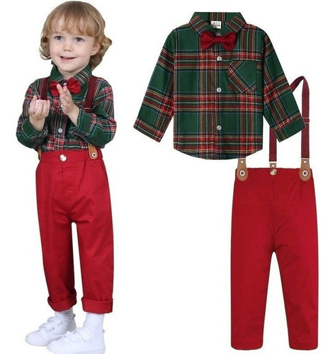 Traje De Bebé Niño Camisa Pantalones Con Tirantes Conjuntos