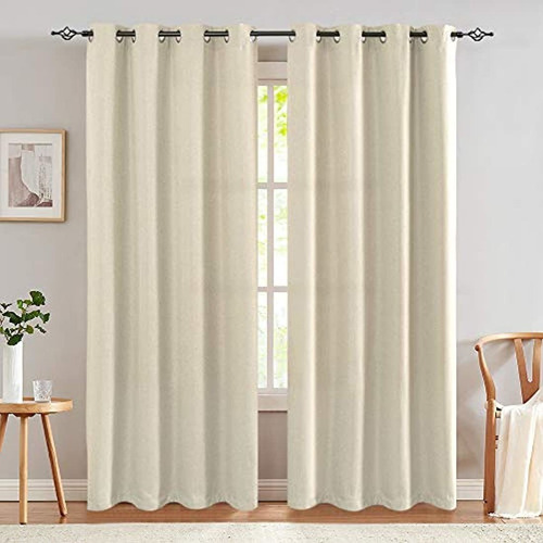 Cortinas Opacas De Lino, 2 Piezas (paneles), Beige Grisáceo