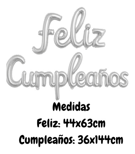 Globos Cursiva Feriz Cumpleaños Frase Sku790 Plateado